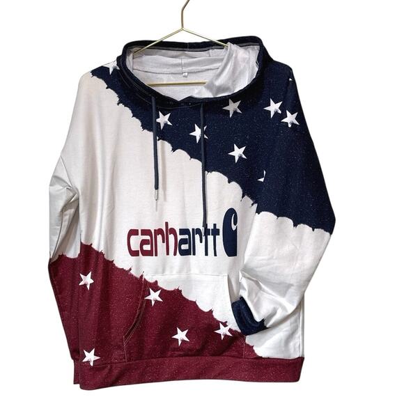 Carhartt Hoodie Women's Medium Sweatshirt  Red White Blue Stars All American - Picture 1 of 7